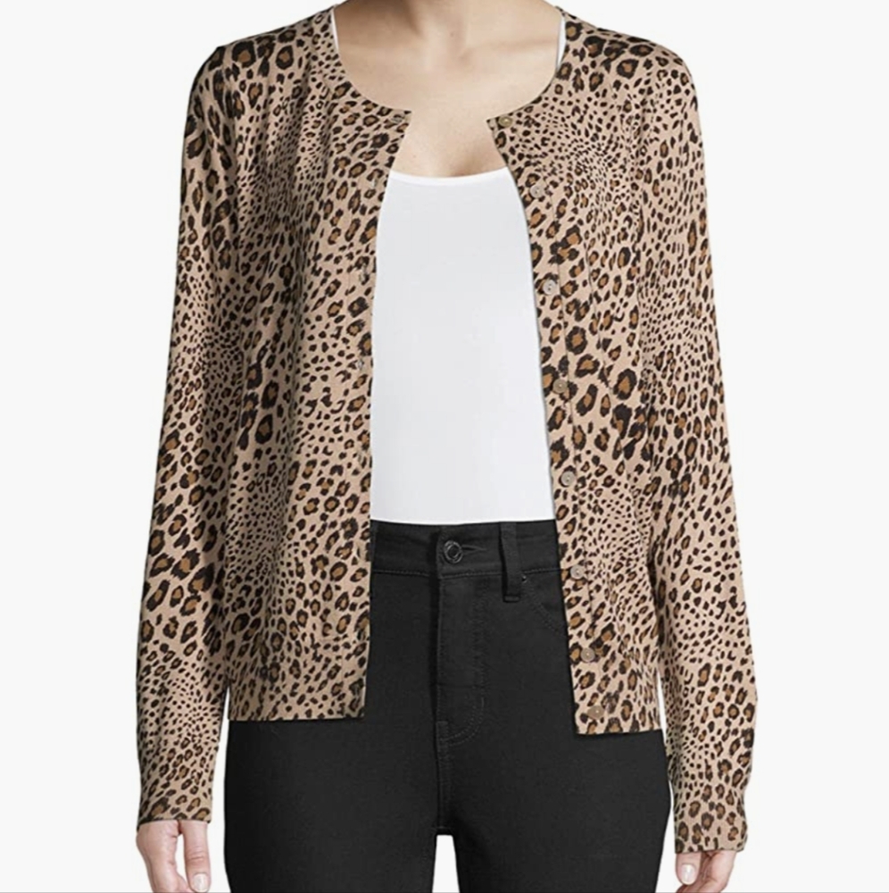 Time & Tru Leopard Print Cardigan NWOT Small